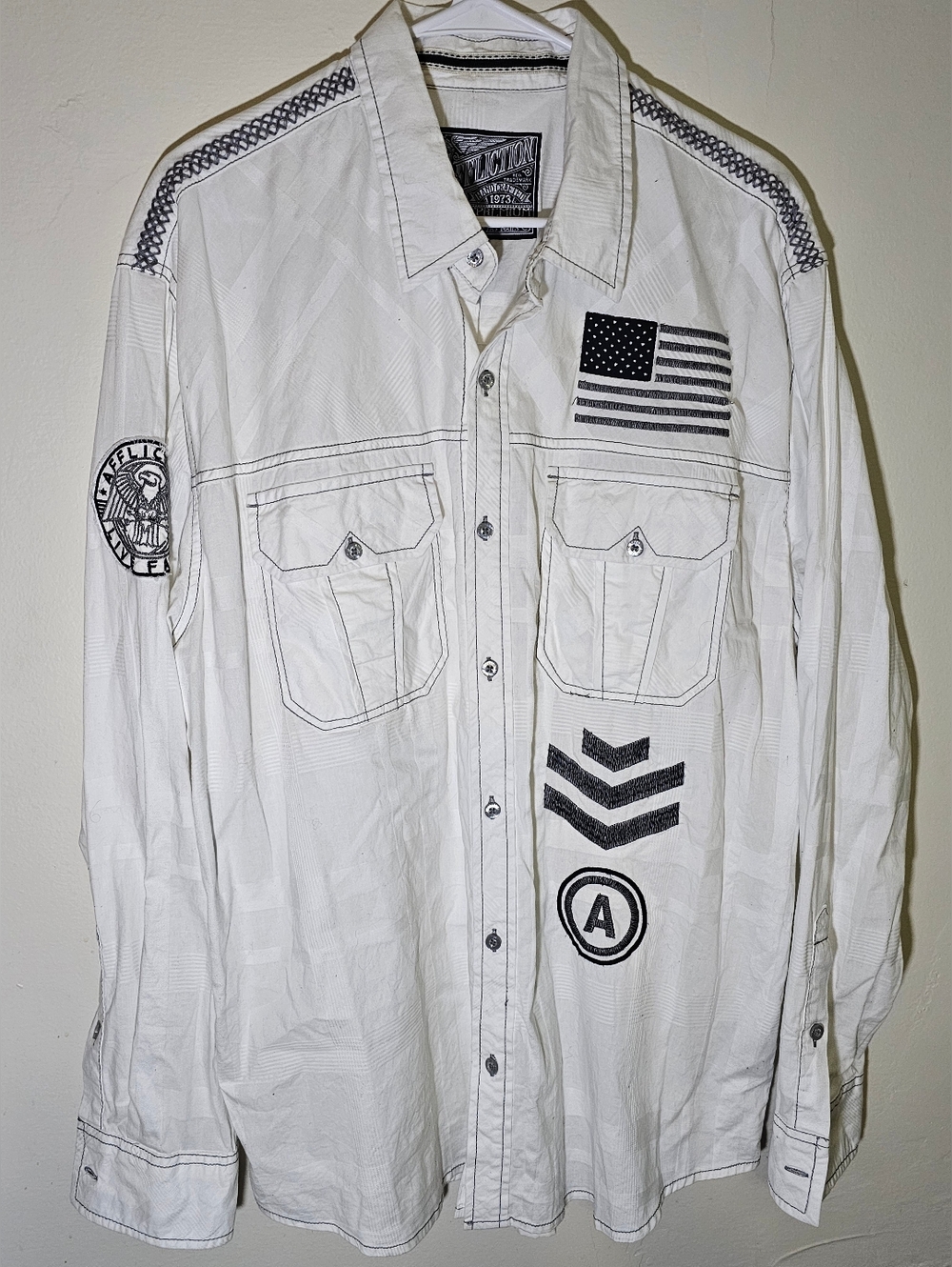 Affliction Western Style White Long Sleeve Button Up Shirt XXL 2XL